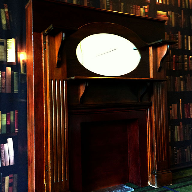 FIREPLACE MANTLE, Stained timber w Oval Mirror